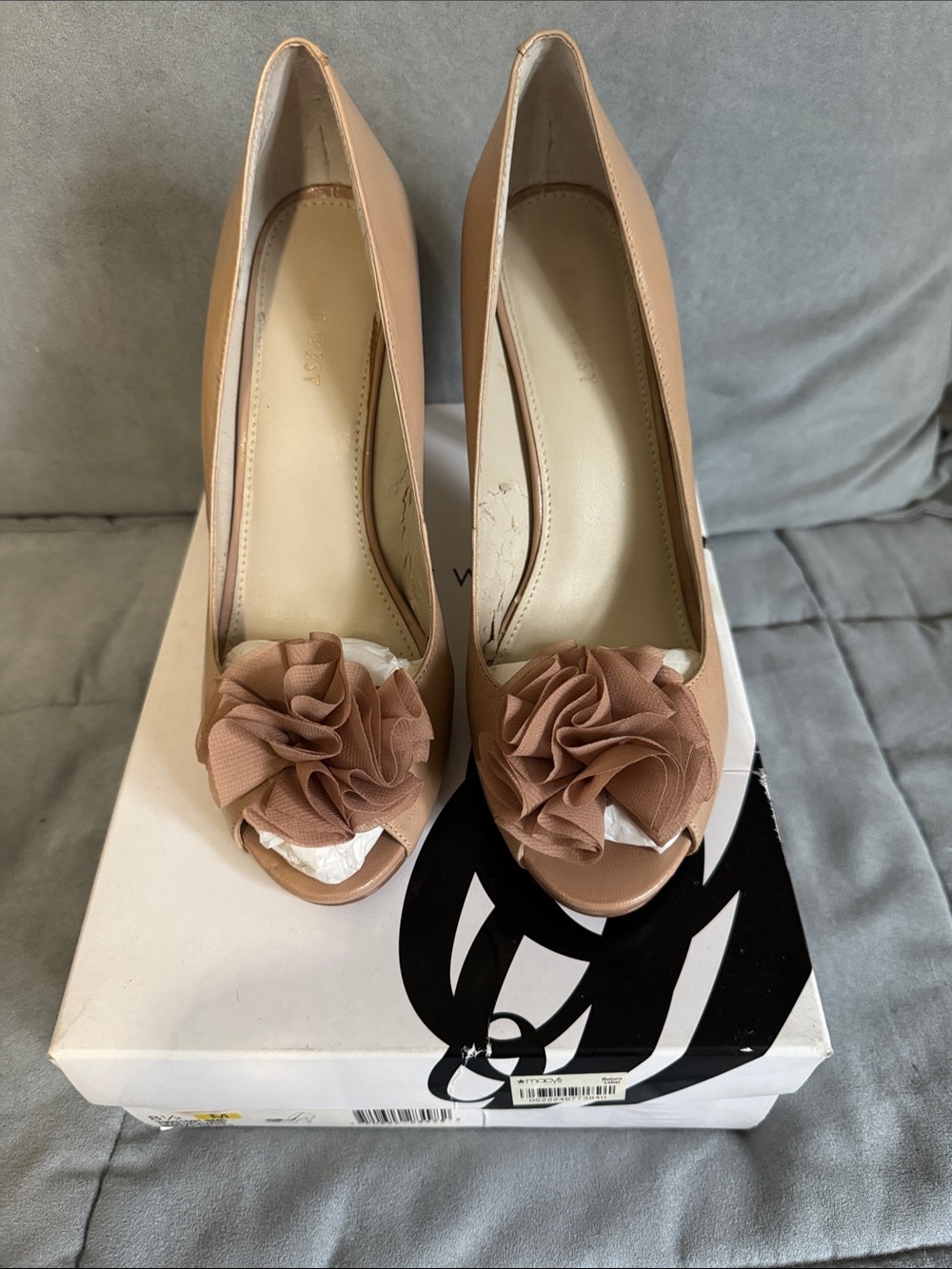 Nine West Blush Peep-Toe Heels with Fabric Rosette